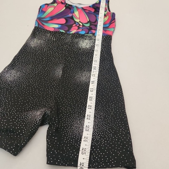 Kids Unitard Multicolor Pink Black Sleeveless Shorts Sparkle Gymnastics Athletic - Picture 6 of 7